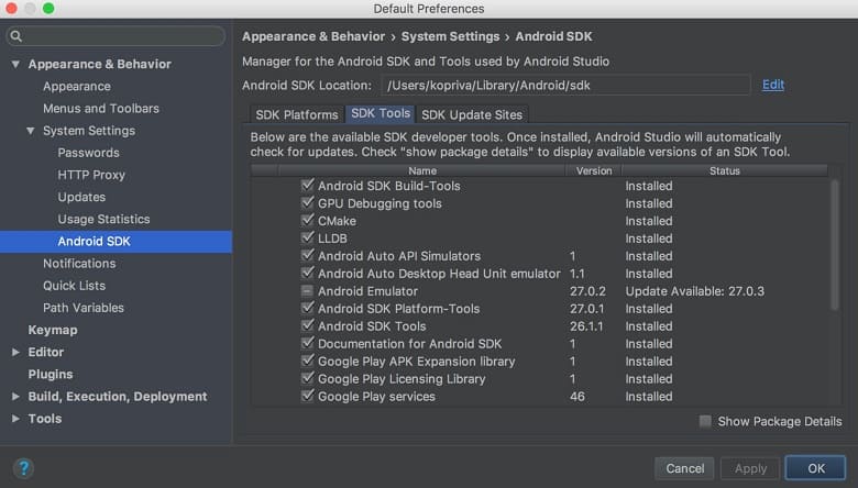 Android SDK preferences