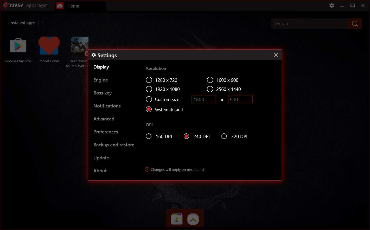 MSI App Player Display Settings