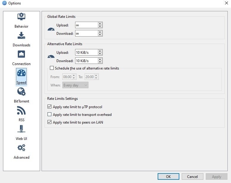 qBittorrent Speed Settings