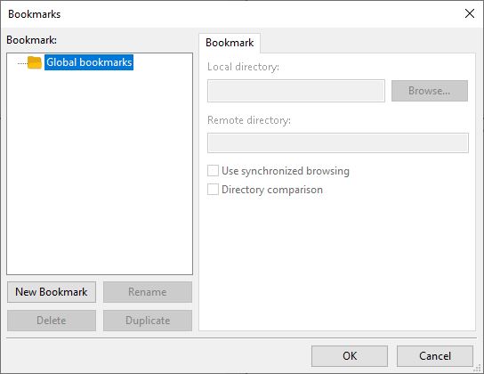 Manage Bookmarks on FileZilla