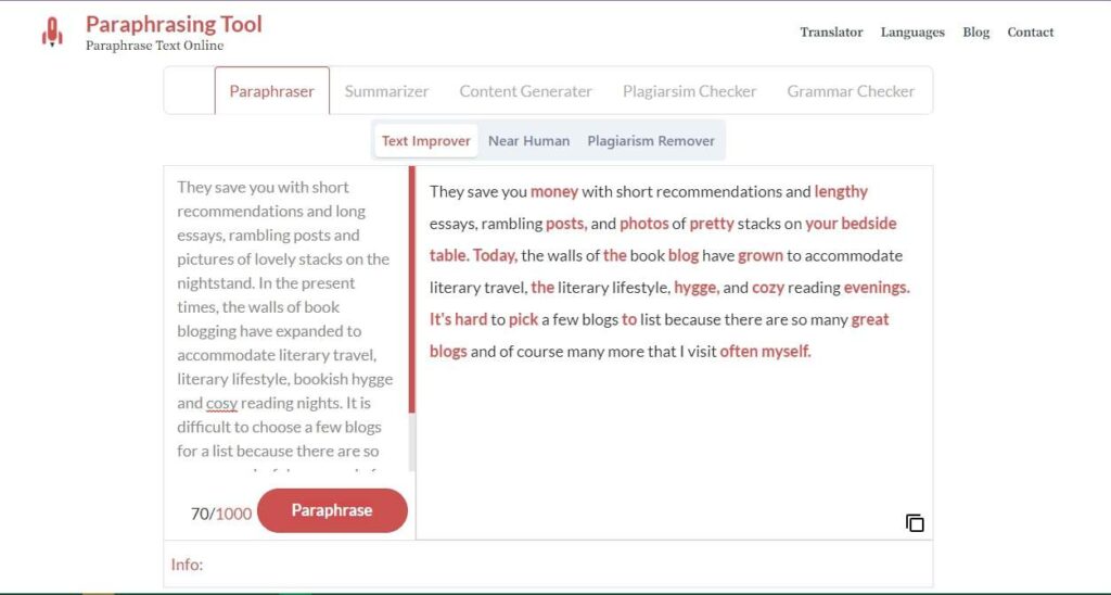 Improve your content using Paraphrasing tool
