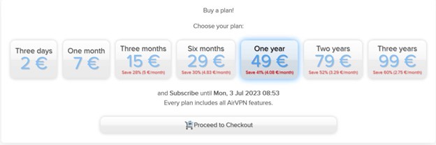 AirVPN Simple Pricing Table