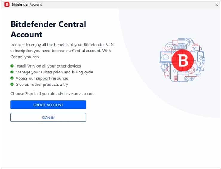 Sign in or Create account to start using the VPN