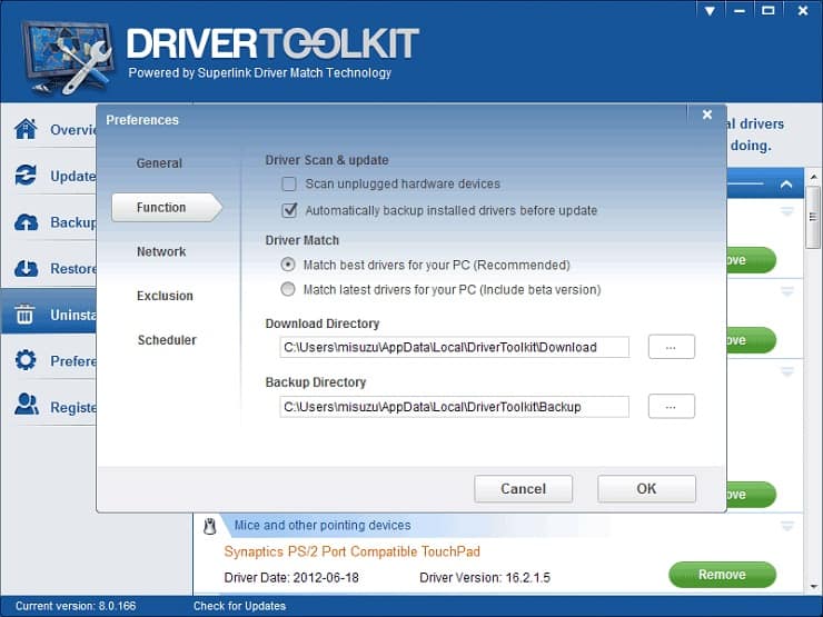 DriverToolkit settings