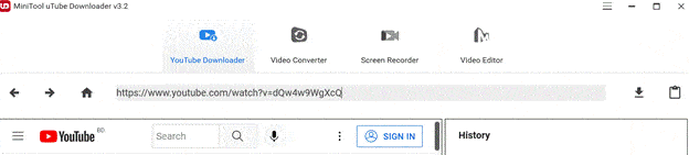 Paste the URL in the MiniTool uTube Downloader