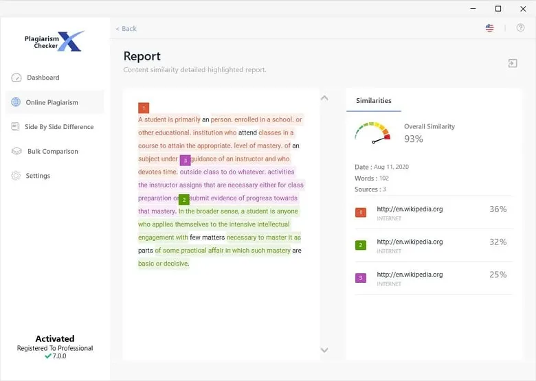 Plagiarism Checker X interface