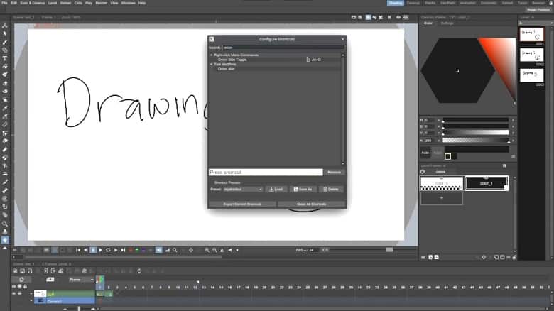 Onion skin shortcut on Opentoonz