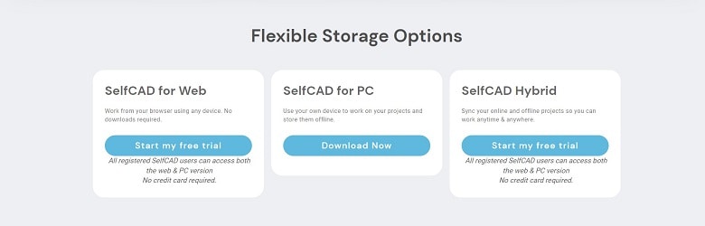 SelfCAD storage options