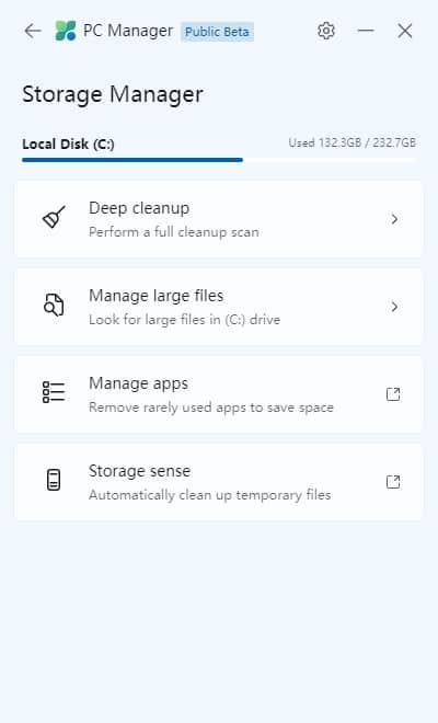 Storage Manager on Microsoft PC Manager