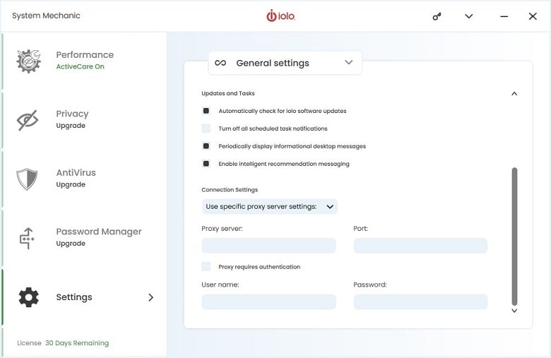 Iolo System Mechanic Proxy Settings