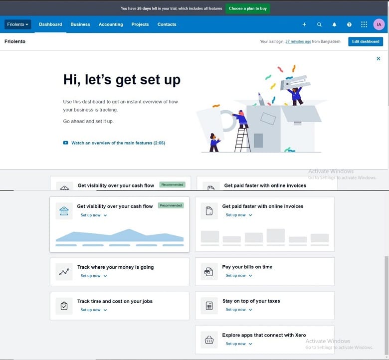 Dashboard of Xero Accounting.