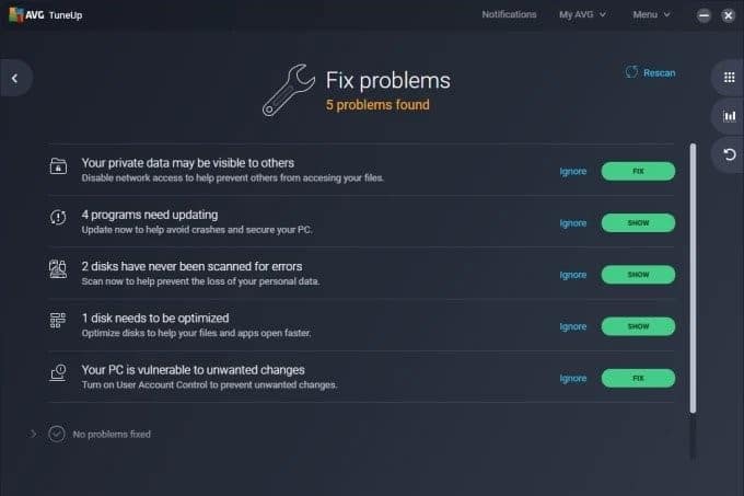 Detect your PC issues using AVG Tuneup