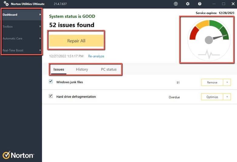 Dashboard of Norton Norton Utilities Ultimate