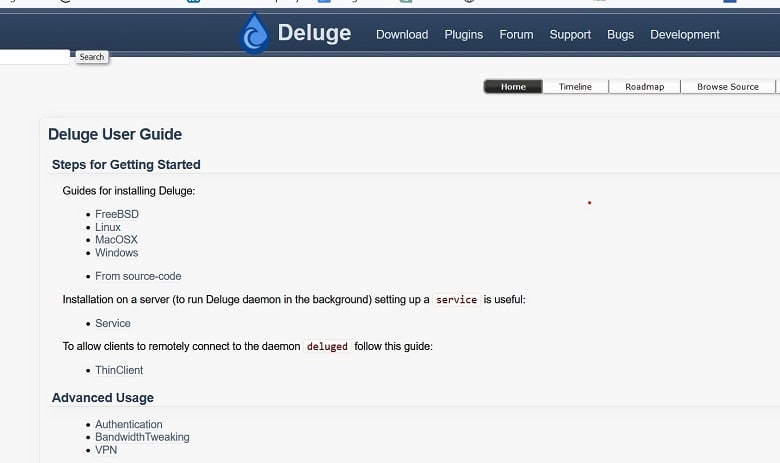 Deluge User Guide Support