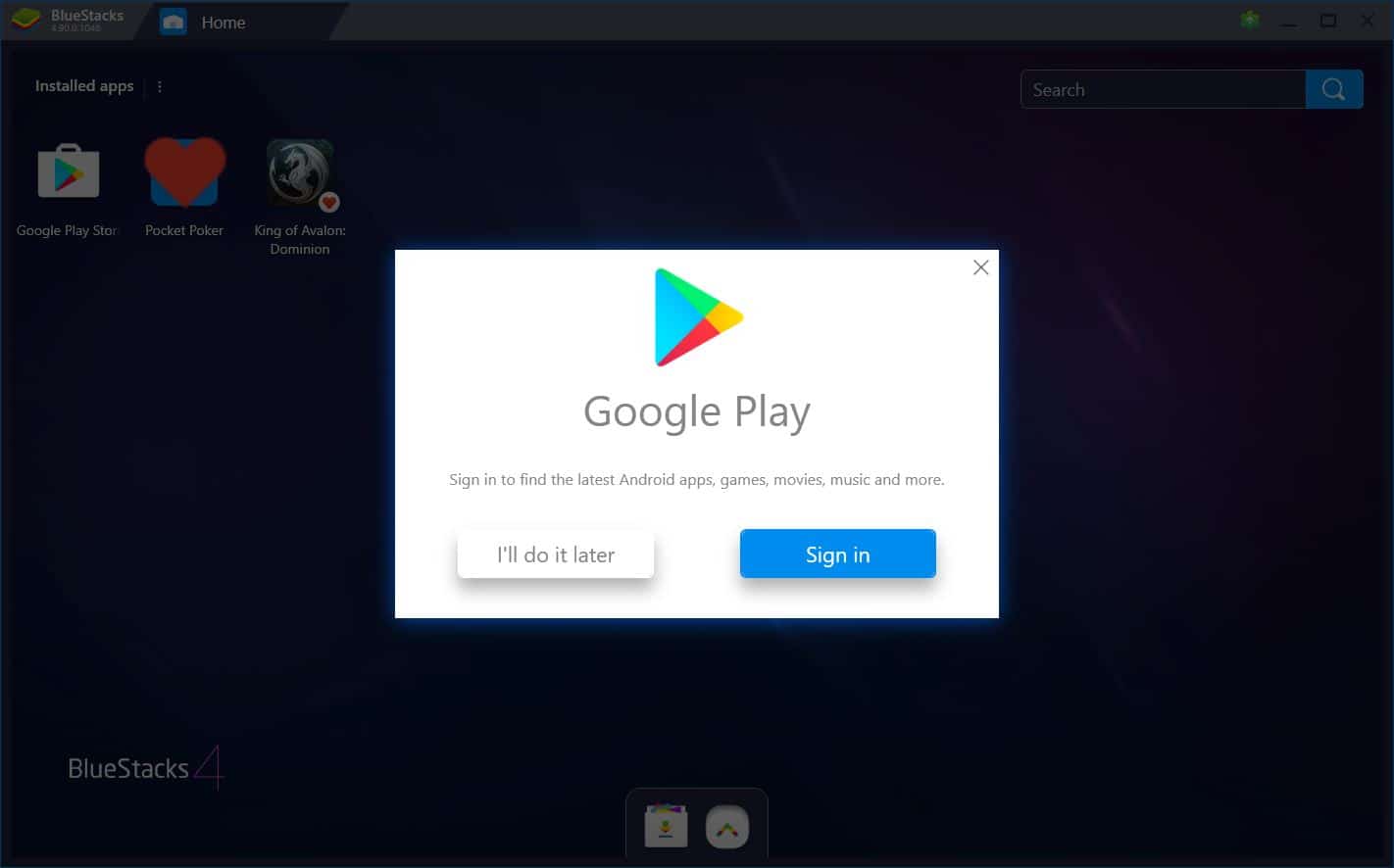 Sign in Google Play on BlueStacks