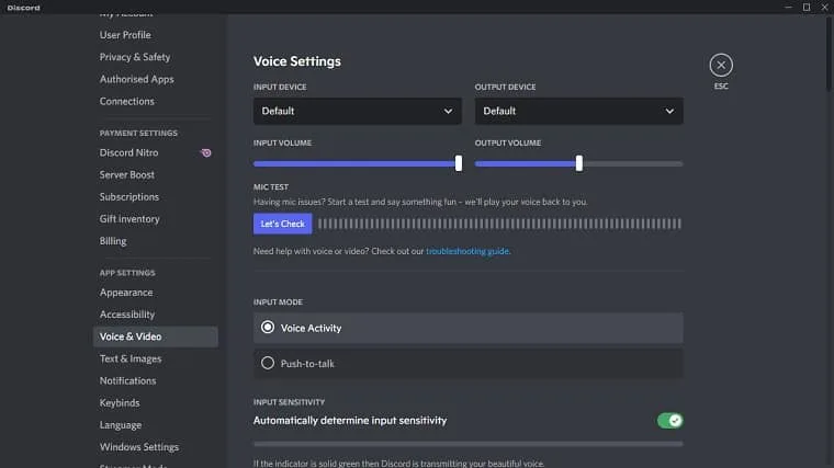Discord Portable Voice and video settings