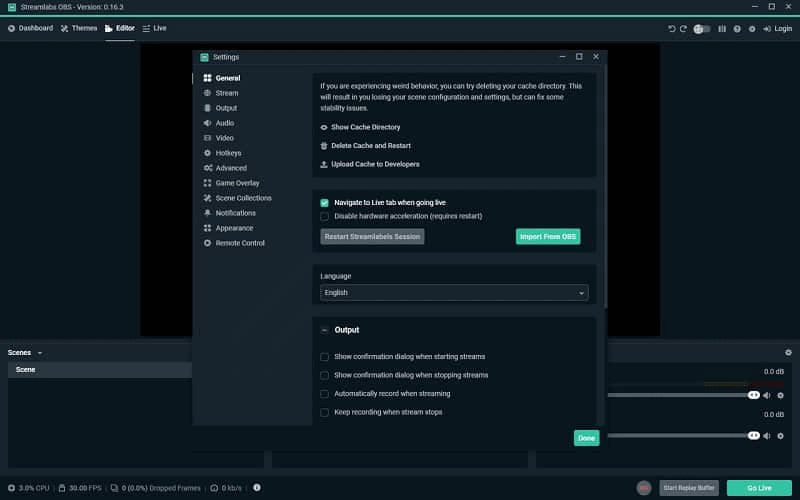 Streamlabs OBS Change the settings as you wish