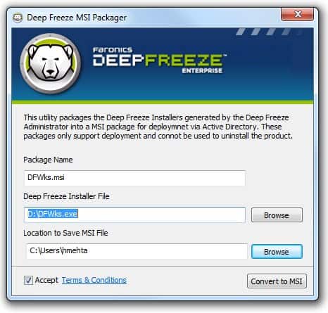 Deep Freeze MSI Packager