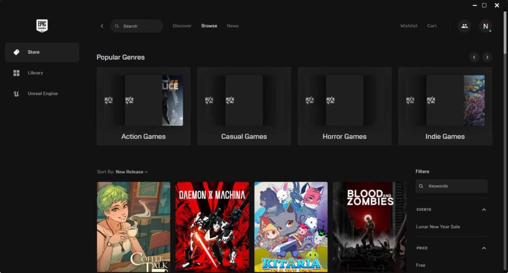 Epic Games Launcher Browse new games