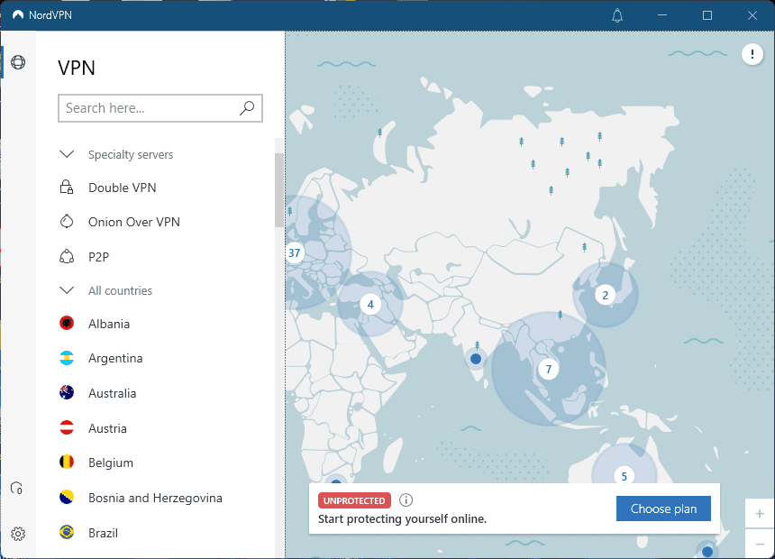 NordVPN Choose the zone and connect