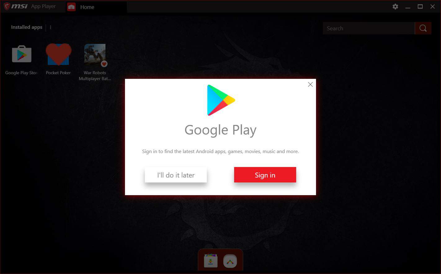 Sign in Google Play Store on your PC using MSI App Player