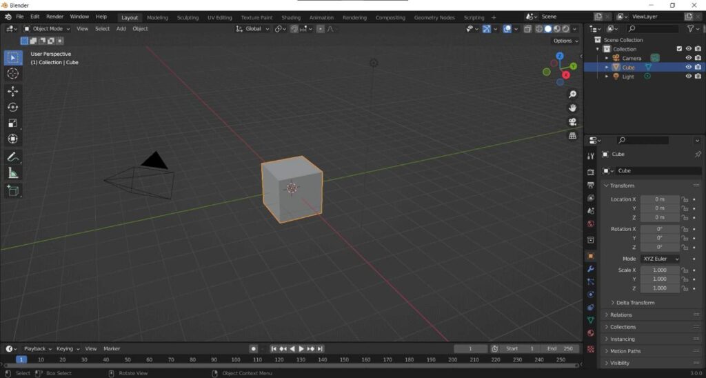 Placing cube on Blender