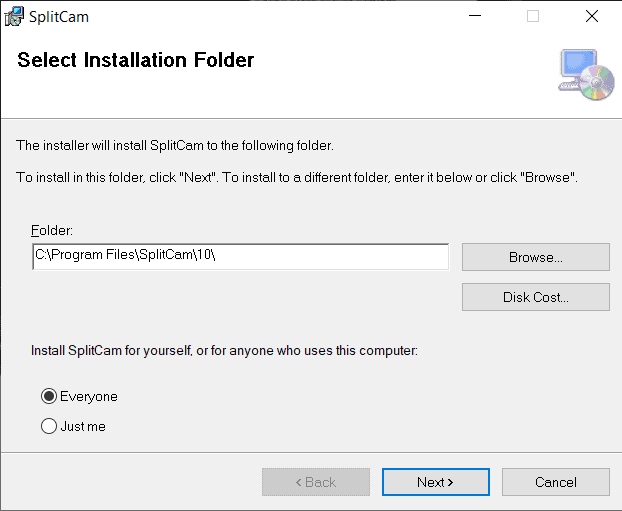 SplitCam Installation folder