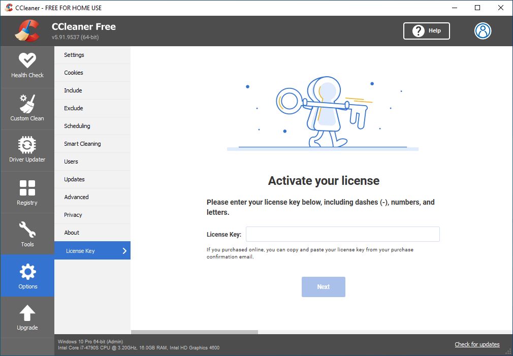 Activate license in CCleaner