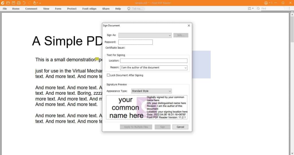 Add your signature in PDF files using Foxit Reader