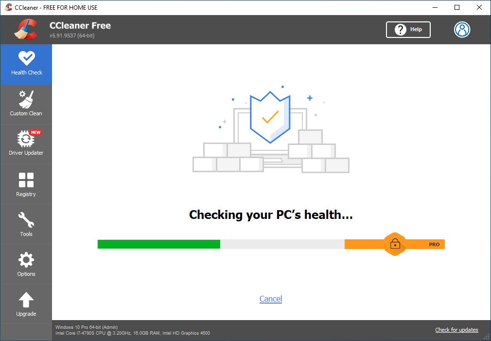 CCleaner is checking PC health