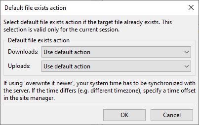 FileZilla Default file exists actions