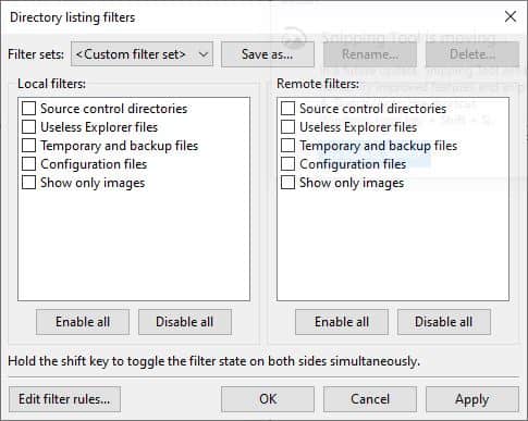FileZilla Directory Listing Filters