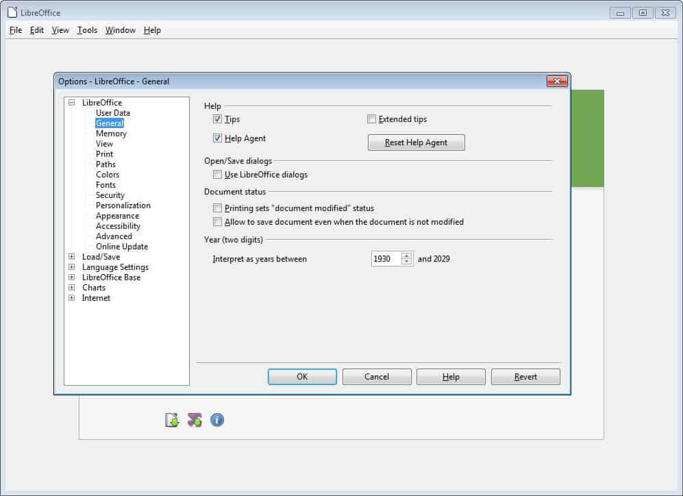 LibreOffice Set your General Settings