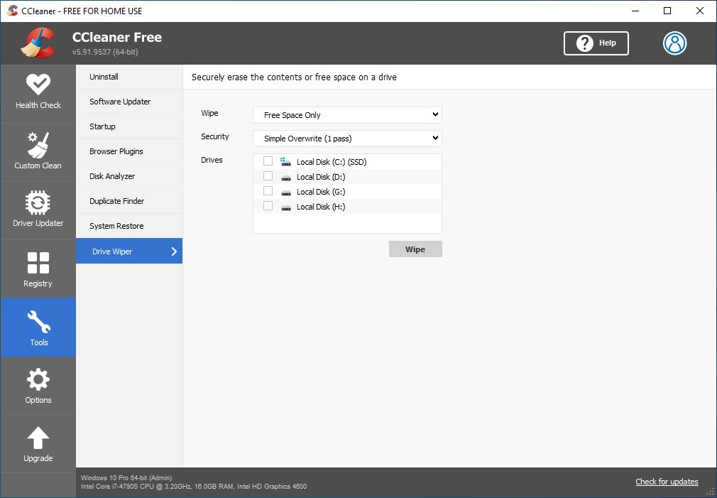 Wipe your drivers in one click using CCleaner