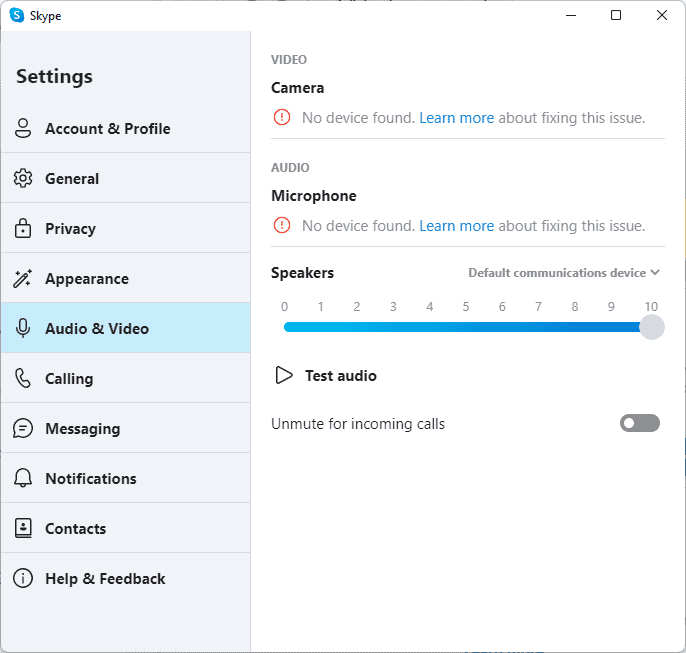 Skype you can set your audio and video settings
