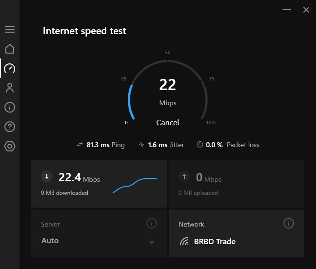 Testing internet speed using Hotspot Shield VPN
