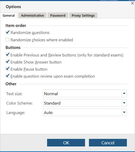 VCE Exam Stimulator Exam Options 