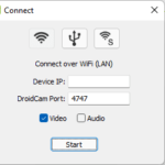 DroidCam Give your device IP and start video