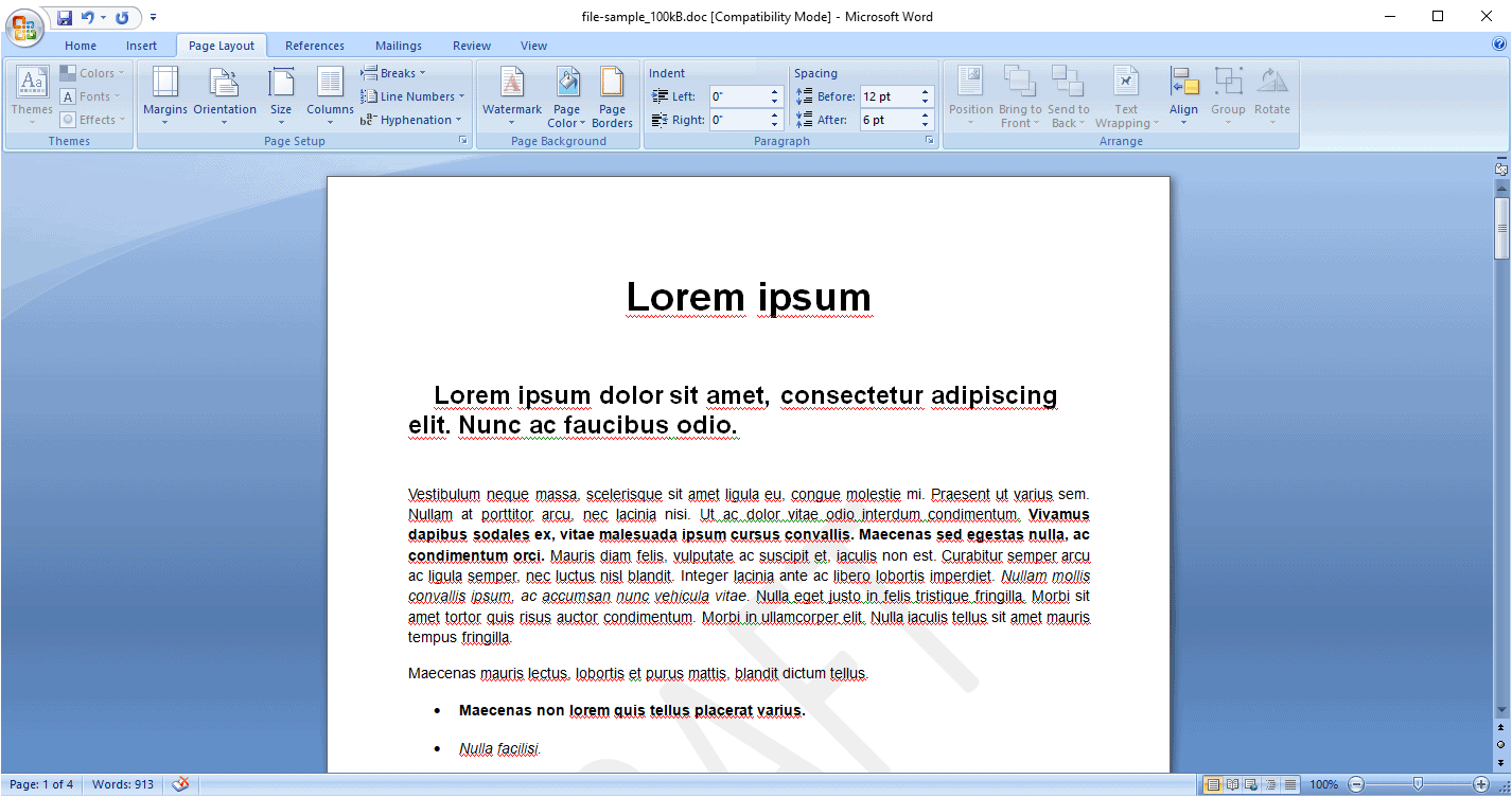Microsoft Word Change the Page layout