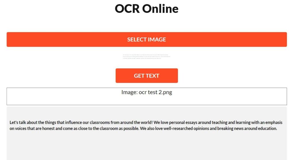 Convert image into text using Ocronline.info