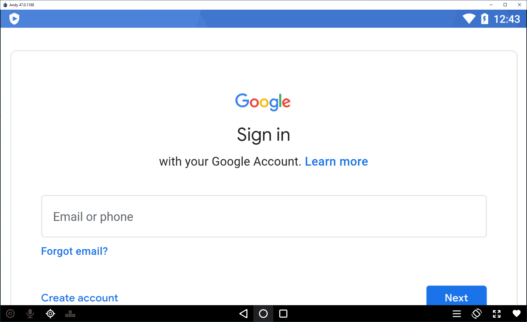 Andy Emulator Sign in google to start playing games