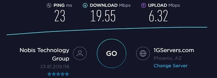 Internet speed test while using DigibitVPN