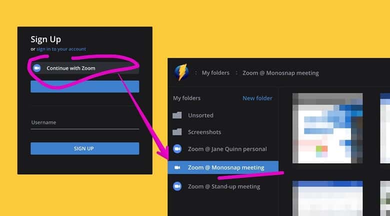 Connect your Zoom Meeting with Monosnap