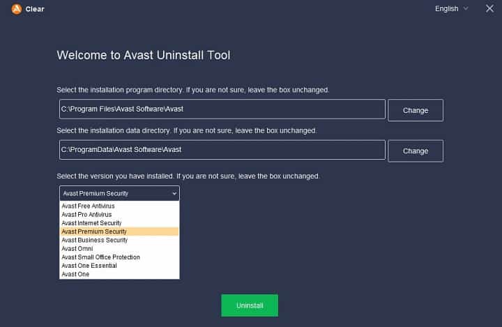 Uninstall Avast apps in one click