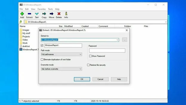 Extract compressed files using 7-Zip