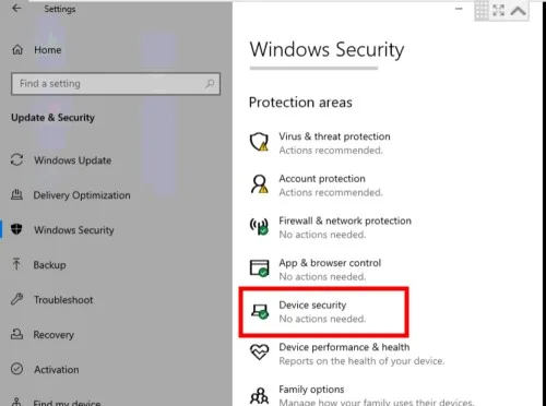 Windows Security - Device security