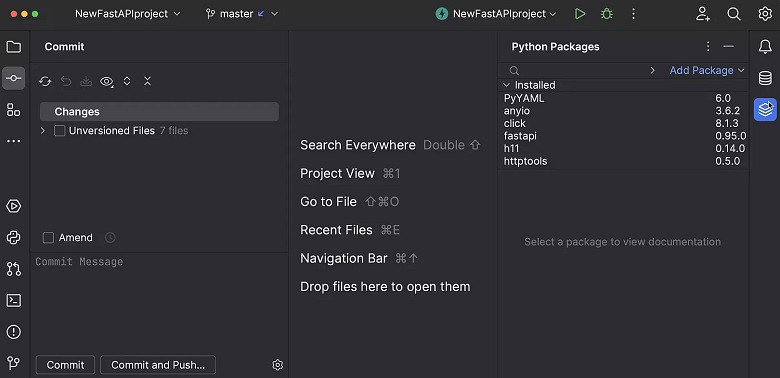 The PyCharm tool window