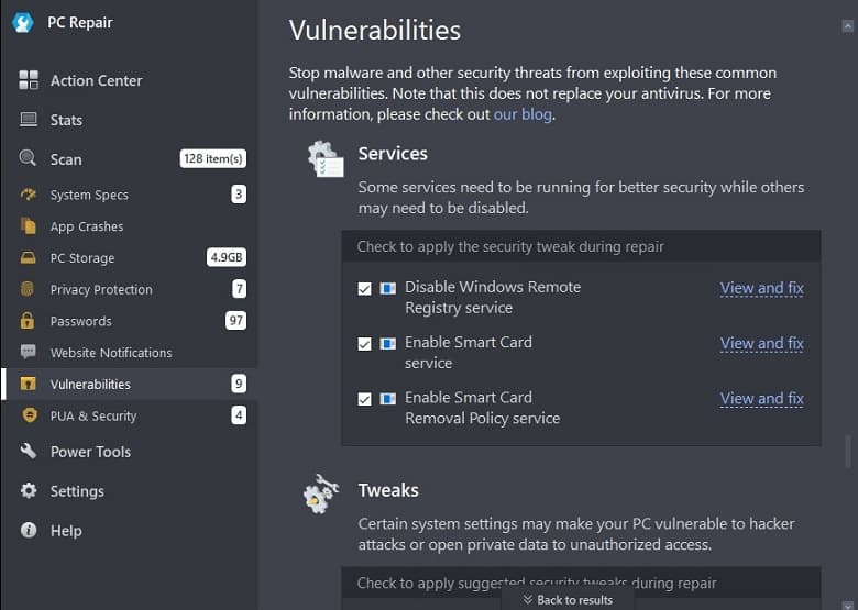Vulnerabilities feature.